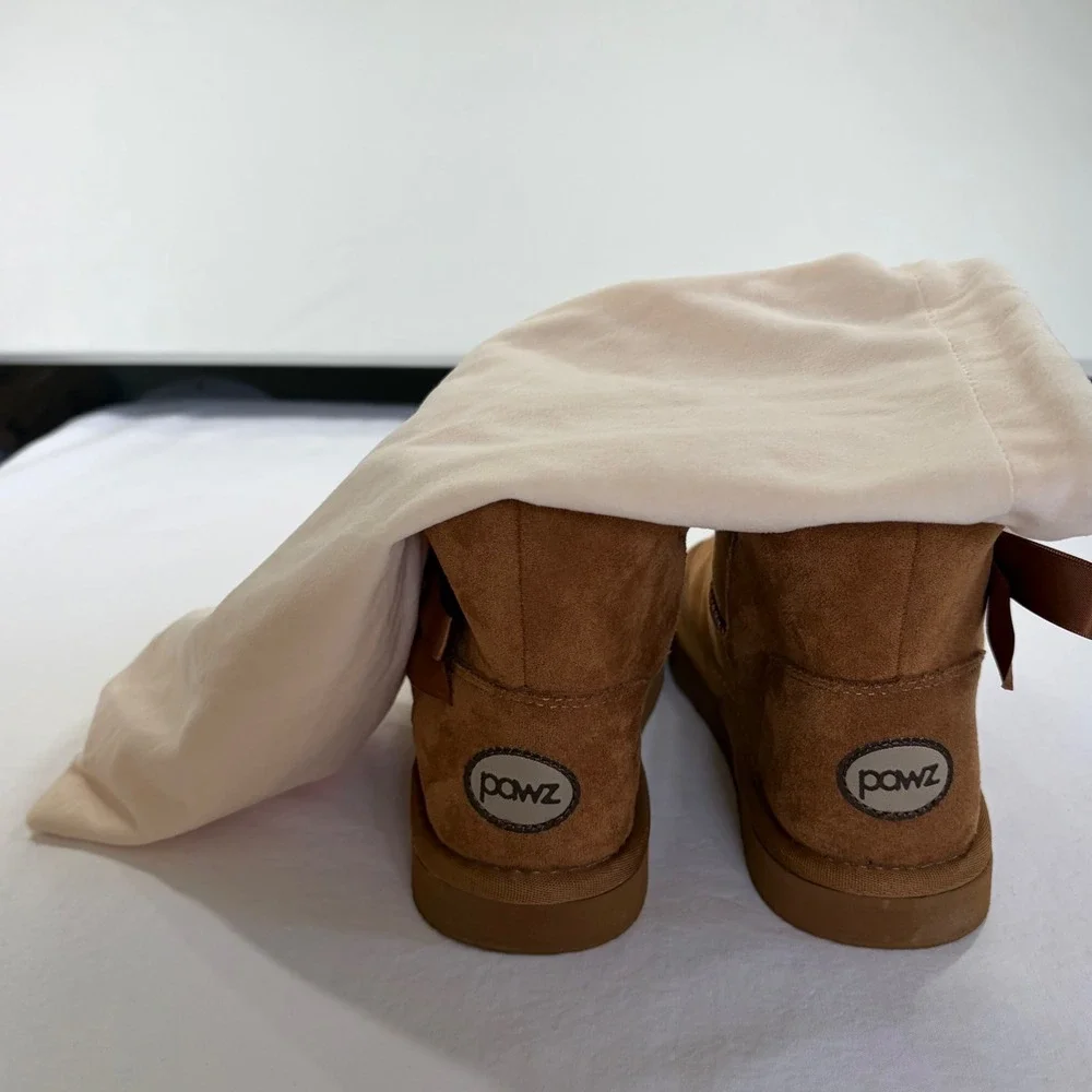 Pawz by Bearpaw Kids Chestnut Brown Suede Bow Ankle Boots WM20648Y Size 3